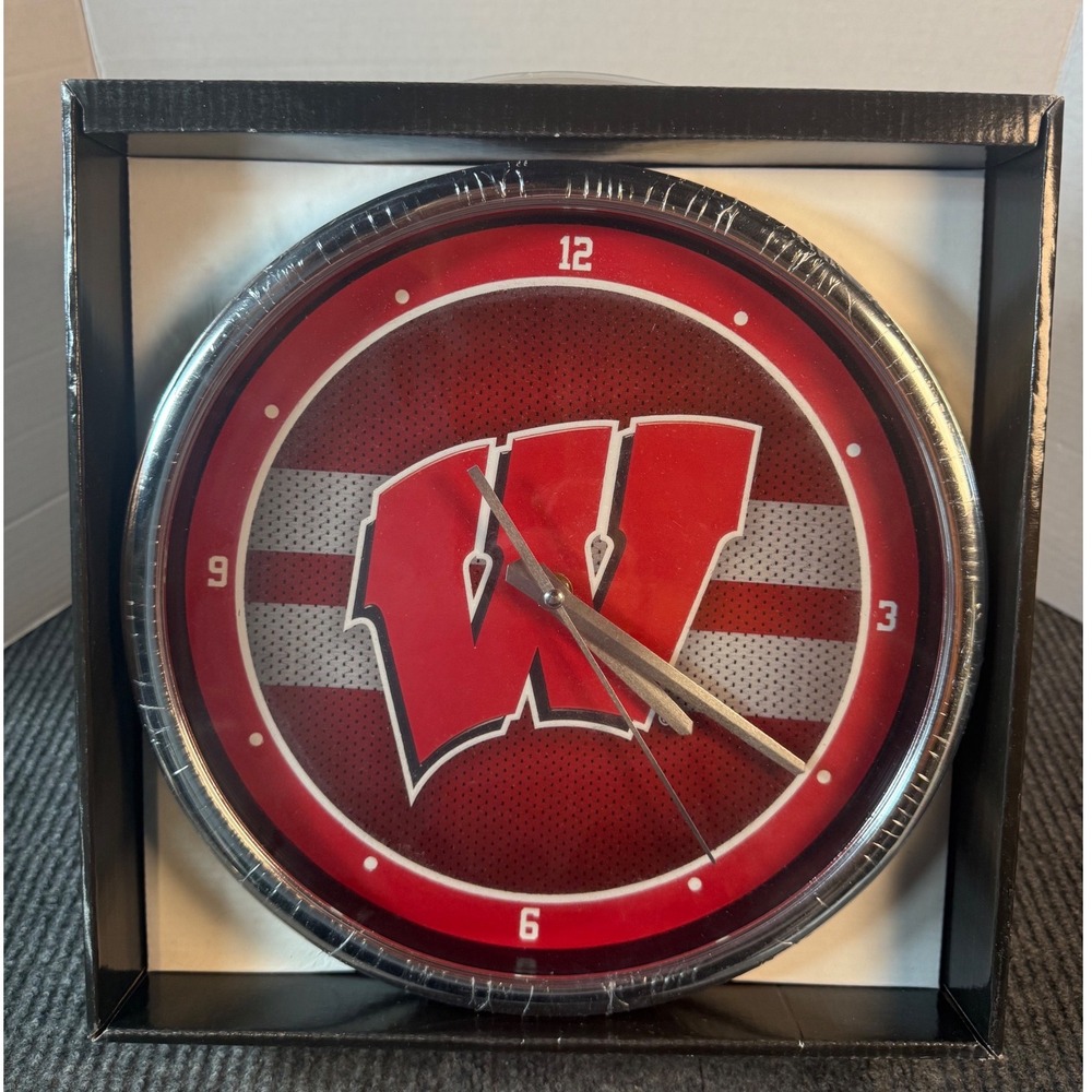 Wisconsin Badgers 12 Inch Chrome Wall Clock The Memory Company NCAA Red White
